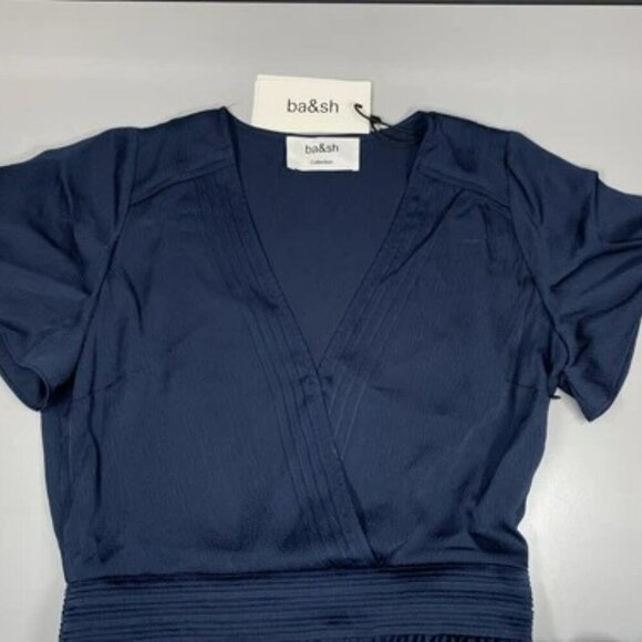 NEW BA&SH Womens Maxi Dress Marine Blue Size S Woopy Pleated V-Neck Navy - Picture 6 of 10